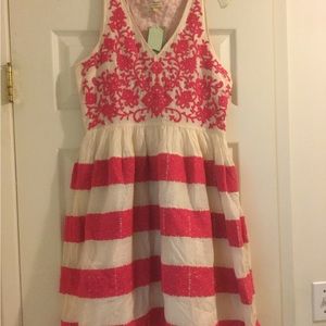NWT Anthropologie Leifsdottir Azalea Embroidered Pink and Cream Dress 8